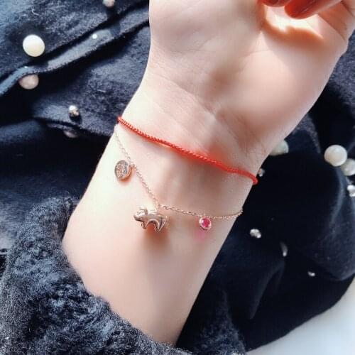 YUN RUO Fortune Pig Red Line Bracelet Woman Birthday Gift Rose Gold Color Fashion Titainum Steel Jewelry Not Fade Drop Shipping