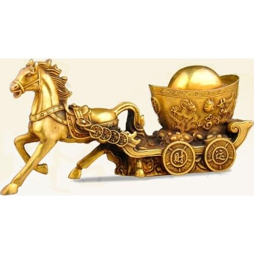 Caballo de cobre dibujado carro suerte Zodiaco oro negocios regalos hogar feng shui muebles para el hogar