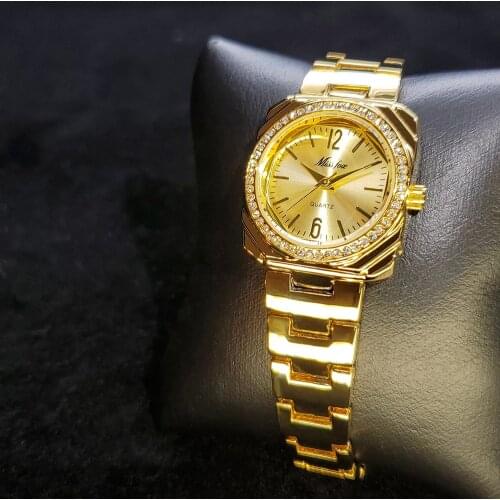 MISSFOX Gold Square Elegant Woman Watch Temperament Simple Office Lady Watches Stainless Steel Fashion Quartz Watch For