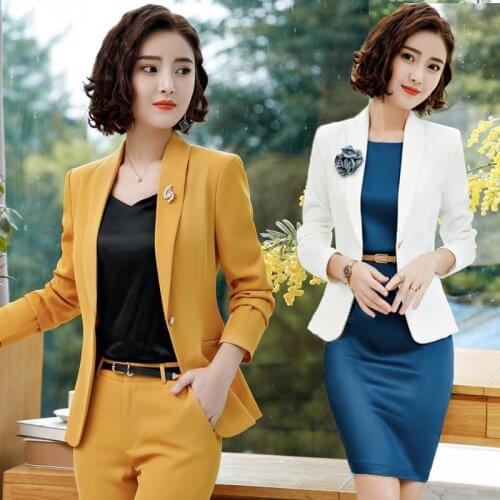 Hot Female Dress Suit for Work Full Sleeve Blazer Sleeveless Dress 2 Pieces Set For Businesss womens Skirt suit Suits & Sets