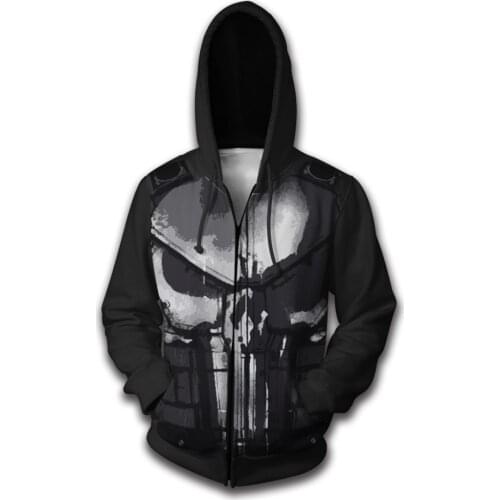 Punisher Hoodies Cosplay Costumes Punisher 3D printed zip-up hoodies 2019 cartoon hoodie jacket men women sport Sweatshirts