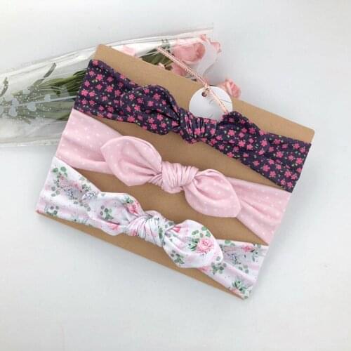 3 Pcs Cute Flower Print Hairband For Baby Girl Headband With Rabbit Ear Bowknot Kids Elastic Girls Hair Accessories Set
