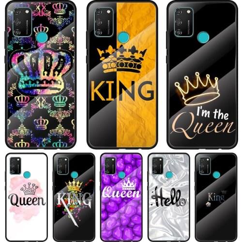 King And Queen Couple Tempered Glass Cover For Honor 30 20 10 9X 8X Pro Plus Lite Silicone Phone Case Coque