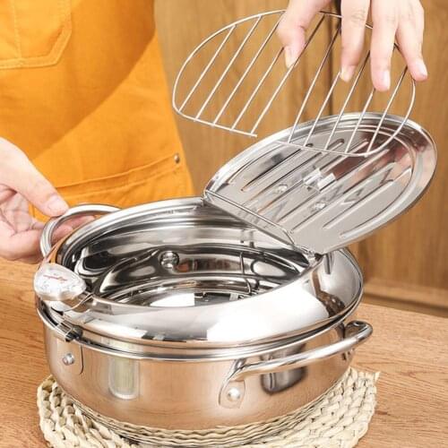Kitchen Deep Frying Pot Thermometre Tempura Fryer Pan Cookware Cooking Fried Tools Temperature Control Chicken Pot