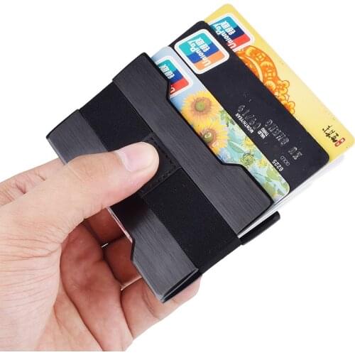 Minimalist Front Pocket Wallet for Men Travel RFID Blocking Metal Money Cards Holder with Cash Strap