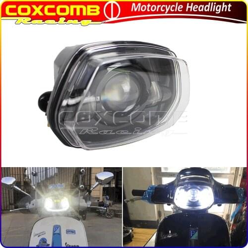 Motorcycle Black Front LED Headlight For Vespa Sprint 150 GL Super GTR Aluminun 30W/50W High Low Beam Head Lamp Running Light