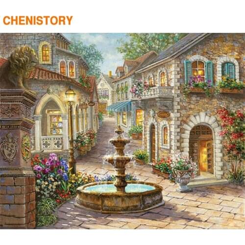 CHENISTORY Fountain Landscape DIY Painting By Numbers Hand Painted Oil Painting Home Decor Wall Art Picture For Room Artwork
