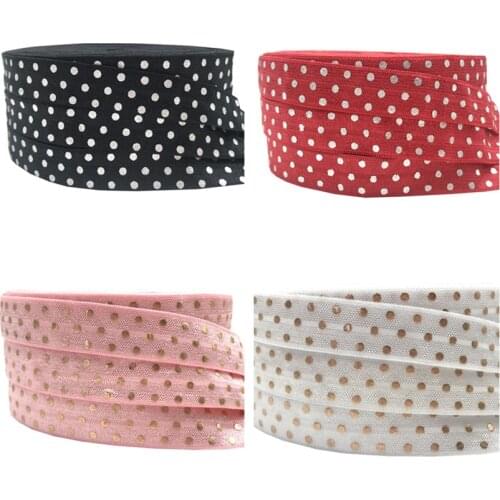 Silver&Gold Foil Pollka Dot Print Fold Over Elastic for DIY Hair Supplies 5/8" FOE for Hair Accessories 10Yards/lot