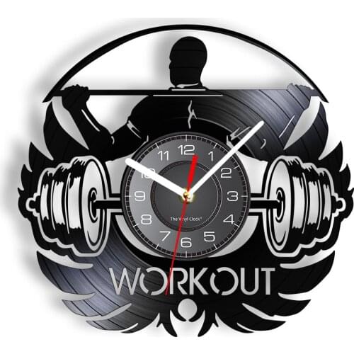 Workout Vinyl Record Wall Clock Compatible with Gym Themed Home Decor Living Room Wall Clock Fitness Art Decor Watch For Mancave