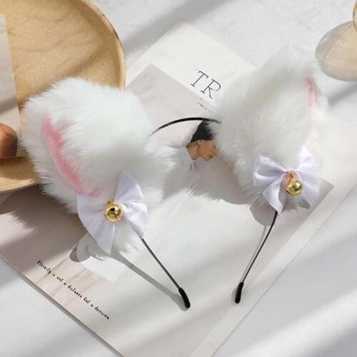 F3MD Faux Fur Kitten Ears Headband with Choker Necklace Set Sweet Bowknot Bell Lolita Hair Hoop Anime Maid Cosplay Costume