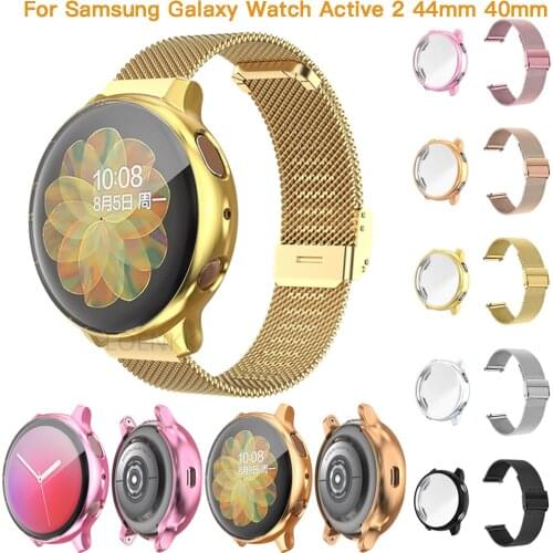 Metal Smart Watchband Bracelet Correa For Samsung Galaxy Watch Active 2 44mm 40mm 2in1 Packaging Strap+Case Full Protector Cover