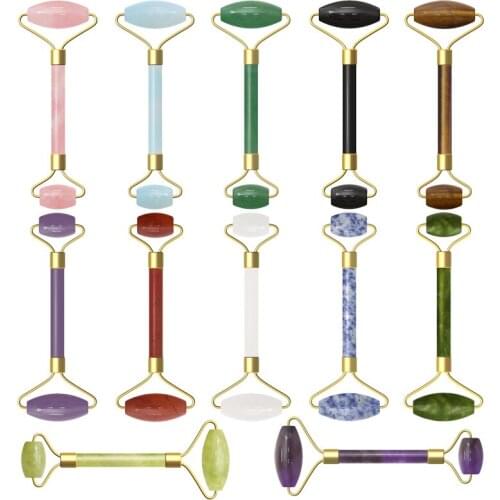 Rose Quartz Jade Roller Facial Massager Green Aventurine Face Roller Natural Stone Amethyst Massage Roller Face Lifting Tooll