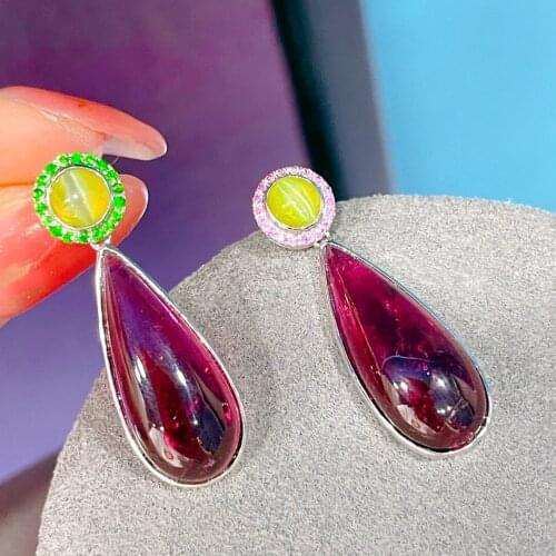 LR516 Solid 18k Gold Nature Red Tourmaline Gemstones 19.25ct Drop Dangle Earrings for Women Fine Jewelry Birthday Presents