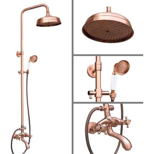 Antique Red Copper Brass Bathroom Shower Faucet Set Bathtub Shower Faucet Bath Shower Tap Rainfall Shower Head arg504