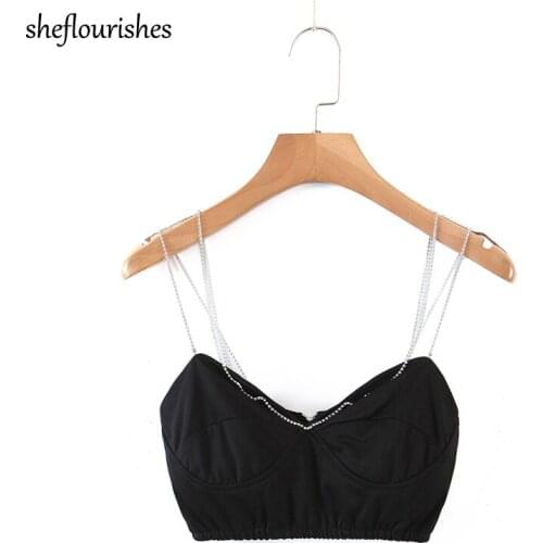 Sleeveless top women sexy crop top summer v neck tops backless spaghetti strap tops fashion diamond patchwork tank top black