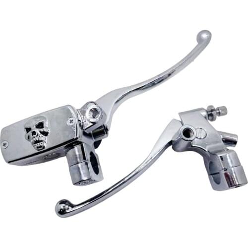 For Yamaha Virago Kawasaki Vulcan Suzuki Intruder Universal 2PCS Chrome 25MM Skull Motorcycle Brake Clutch Master Cylinder Lever