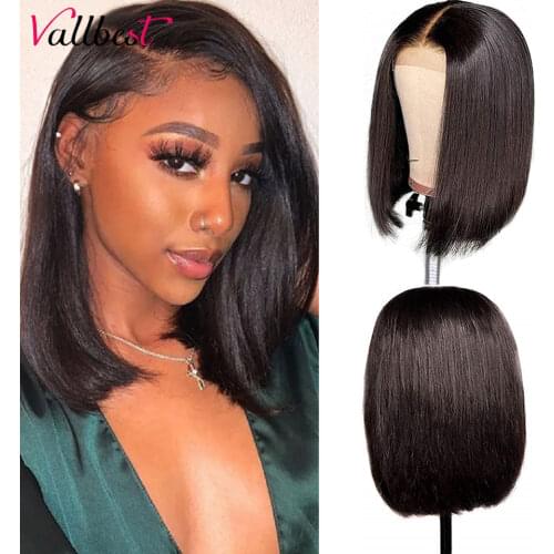 Vallbest Short Bob Lace Front Wigs 4x4 Human Hair Wigs Pre Plucked Straight Human Hair Lace Wig Remy Brazilian Wig For Women