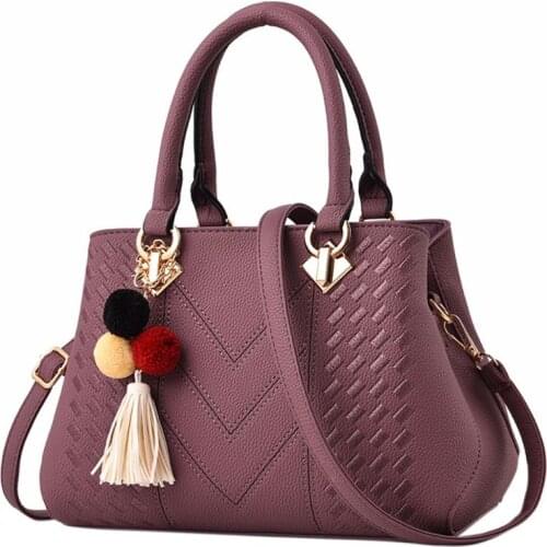 Women Handbag PU Leather Ladies Tote Crossbody Cute Tassel Pendant Shoulder Bag Purse Satchel