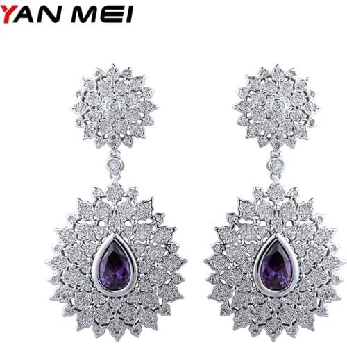 YAN MEI New Design Fancy Romantic Cubic Zirconia Dangle Earrings Wedding Jewelry GLE6470