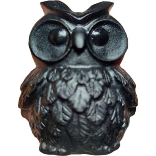 1Pcs Natural Obsidian Quartz Animal Owl Figurine Hand Carved Ornaments Crystal Polished Reiki Healing Stones Gemstones Home Gift