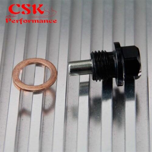 1 Pcs Engine Magnetic Oil Pan Drain Plug Bolt Anodized Crush Washer M14 X 1.5 Black