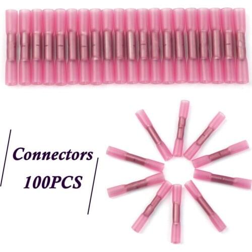 100pcs/Set Red Heat Shrink Butt Crimp Electrical Wire Terminals 0.5-1.5mm2 shrinkable Wire Cable Connectors Terminal 22-16AWG