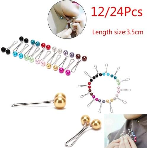 12/24pcs Headscarf Shawl Scarf Lady Muslim Scarf Hijab Clips Pearl Scarf Brooch Pin