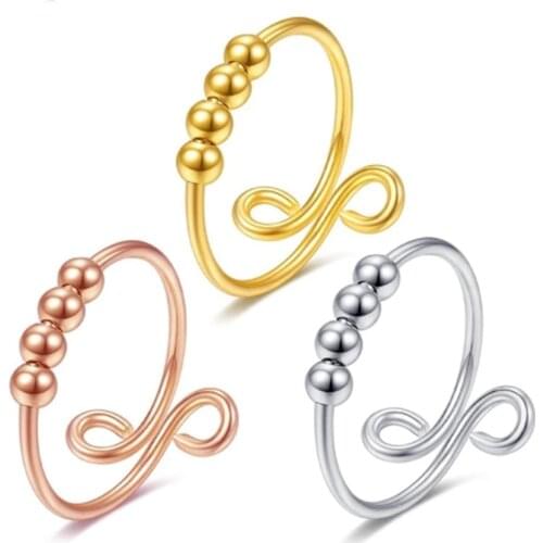 2021 Fashion 18K Gold Plated Anxiety Ring Rotation Ring Fashion Copper Fidget Bead Ring For Women