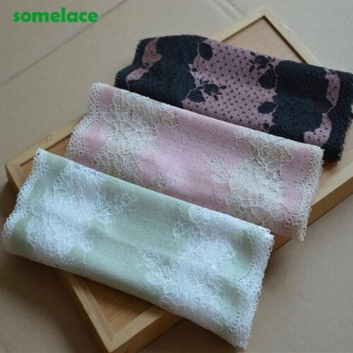 2Yds/Lot)24Cm Wide Pink~Green~Pink Black Dot Calico Hair Decoration Elastic Stretch Lace Trim Wedding Dress Skirt Undergarment