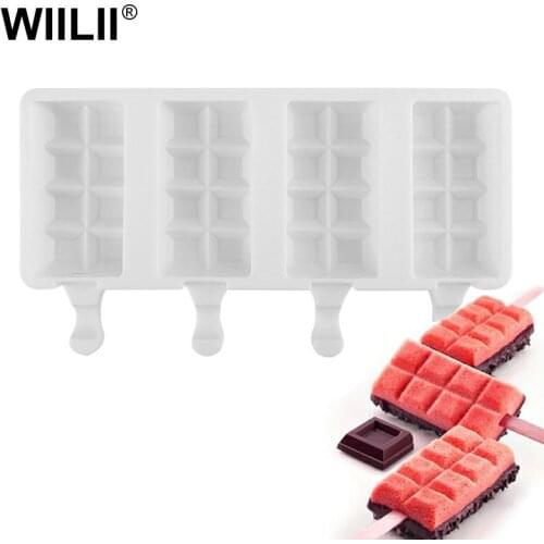 4 Cavity Silicone Ice Cream Mold DIY Lattice Shape Popsicle Molds For Pastries Chocolate Ice Pop Molds Maker Kitchen Baking Tray