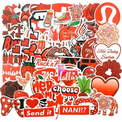 5 Sets = 250PCS Red Small Fresh Helmet Stickers Mobile Phone Water Cup Computer Notebook Waterproof Graffiti Stickers