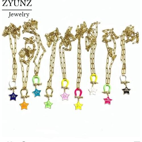 5PCS, Gold Chain Enamel Star Necklace For Women With Geometric Sprial Clasp Necklace Coffee Bean Necklaces Jewelry Gifts