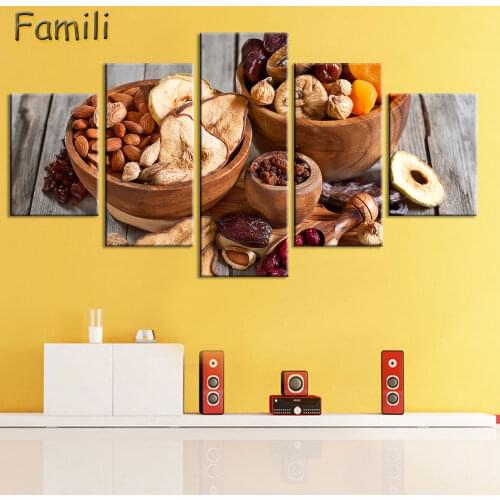 5pcs Fruit Restaurant Paintings, Food Wall Art, Chocolate Modern Picture, Minimalist Decoration Canvas Prints, Home Kitchen Deco