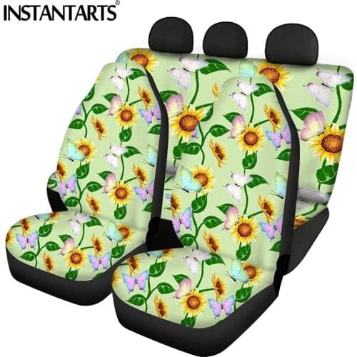 INSTANTARTS Car Accessories Sunflower Print Comfortable Vehicle Seat Covers Anti-Slip Front and Back Car Seat Cushion Easy Clean