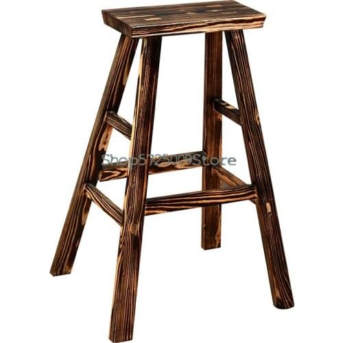 Bar Desk Chair Solid Wood Milk Tea Shop Front Desk High Stool Retro Stool European Home Modern Simple High Stool
