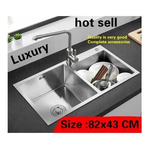 Free shipping Apartment luxury big kitchen manual sink double groove 304 stainless steel larger hot sell 82x43 CM