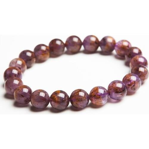 New Arrival Women Stretch Genuine Natural Cacoxenite Rutilated Quartz Purple Gold Transparent 10mm Round Crystal Bead Bracelet