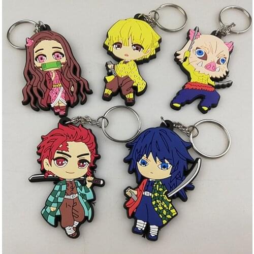 Anime Demon Slayer Kimetsu No Yaiba Cartoons Keychain Cute Kamado Tanjirou Nezuko Cosplay PVC Funny Key Ring Accessories