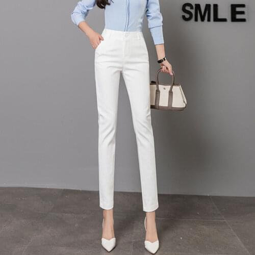 Women 2021 Spring Summer Fashion Pants Female Solid High Waist Trousers Office Lady Elegant Straight Suit Pants Pantalones B57
