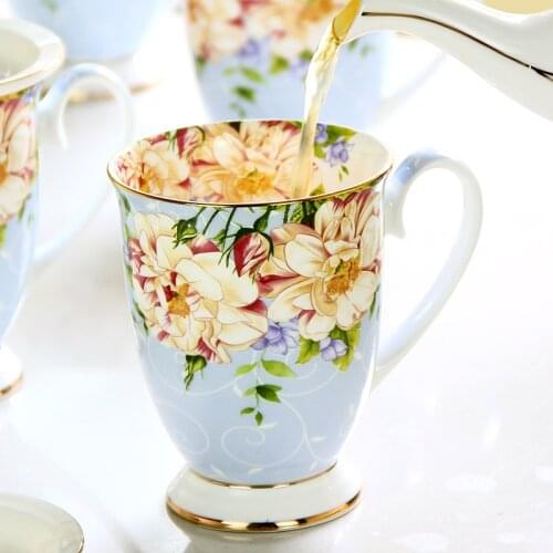 Household Bone China Mug Ceramic Water Set Handgrip Cup Breakfast Coffee Milk Cup FloralTea Mark Cup Beer Goblet Pokal