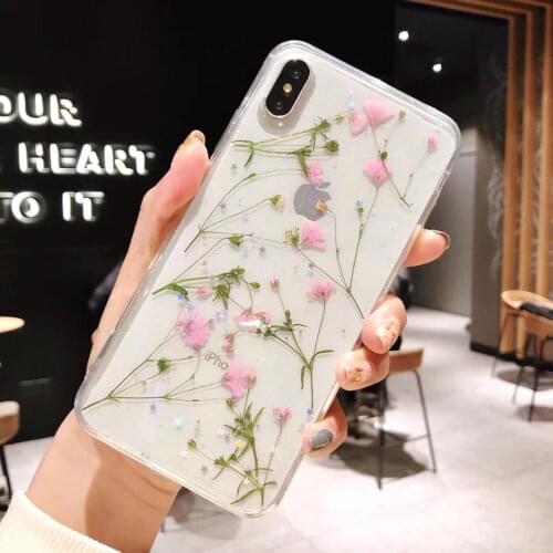 Real Dried Pressed Flowers Phone Case for IPhone 11 Pro Max X XS Max XR 7 8 Plus Handmade Floral Clear Soft Tpu Case Cover