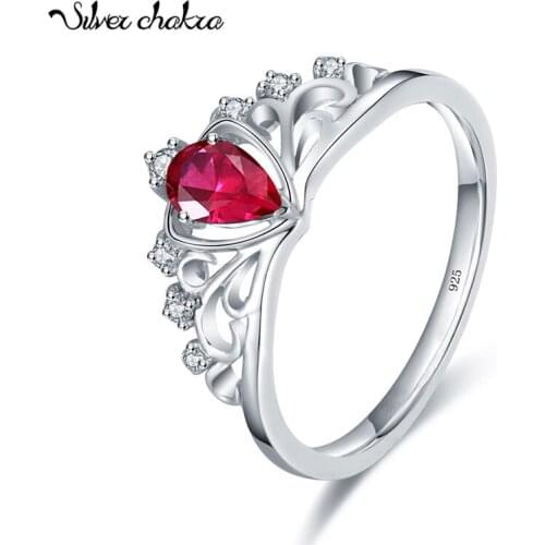 100% 925 Silver Rings For Women Eternal Love Crown Ring Lucky Stone Red Ruby With Zircon Royal Style Gothic Jewelry Wedding Gift
