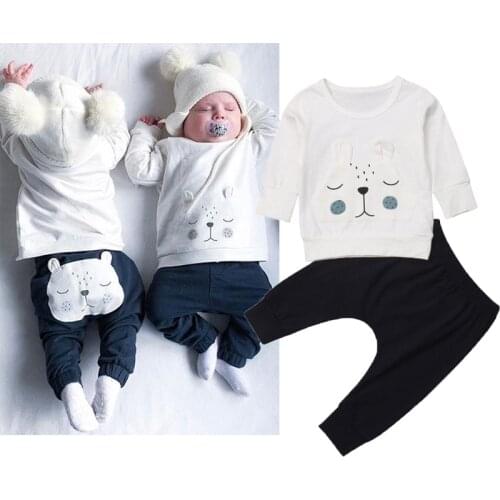 2018 New Lovely Cute Infant Kids Baby Boys Girls Clothes Sets Bear Print Long Sleeve Pullover Sweatshirt Tops+Pants