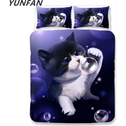 Cartoon Cat Bedding sets twin queen king Quilt Cover cute Pillow Case single double girls luxury duvet cover bubble bedclothes