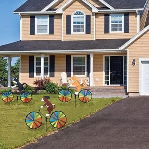Creative Vintage Bicycle Metal Wind Spinner Animal Motorcycle Windmill Delicate Waterproof PVC Lovely Backyard Stake for Garden