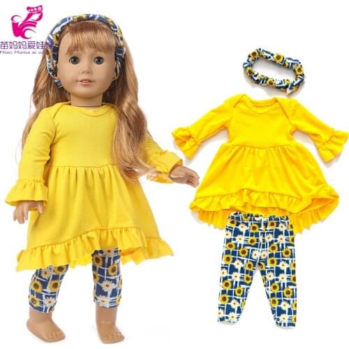 43cm Baby new born Doll yellow Dress with hair band 18 Inch American generation girl Doll clothes