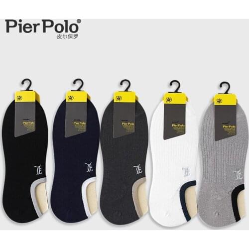5 Pairs/Lot Summer Brand PIER POLO Embroidery Invisible Mens Ankle Socks Casual Combed Cotton Socks Slippers Short Male Socks