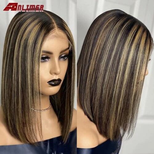 Honey Blonde Highlight Color Wig 13x6 Short Bob Wig Ombre Full 360 Lace Frontal Human Hair Wigs Brazilian Remy Hair Lace Wig