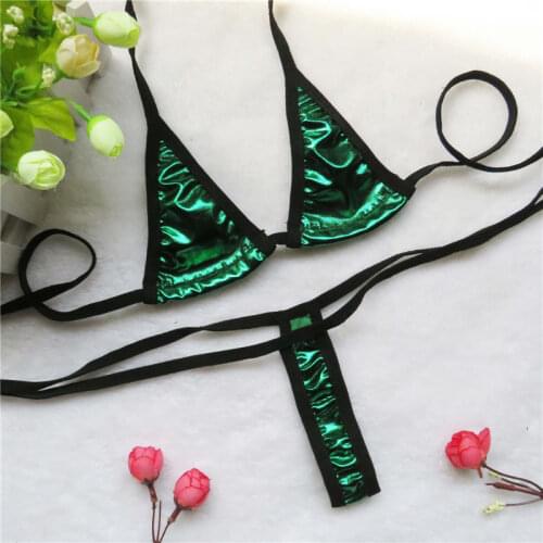 Micro bikini Sexy swimwear women swimsuit women biquini mini bikinis Patent leather Solid color Bright light Long striped thong