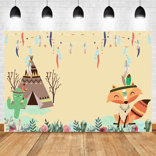 NeoBack Woodland Baby Shower Photography Background Bohemain Boho Tribal Teepee Cactus Fox Birthday Banner Photo Backdrops